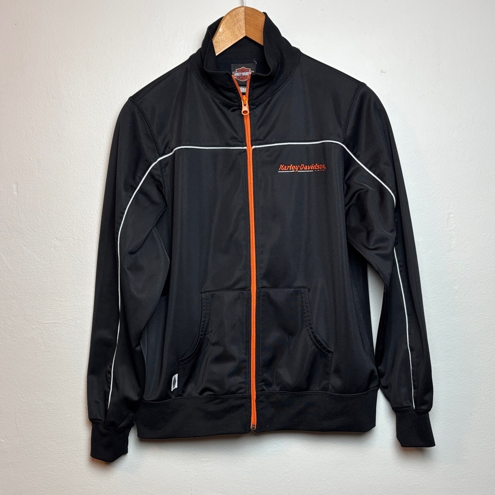 Harley Davidson Lightweight Women’s Zippered Jacket Medium Black Orange Daytona